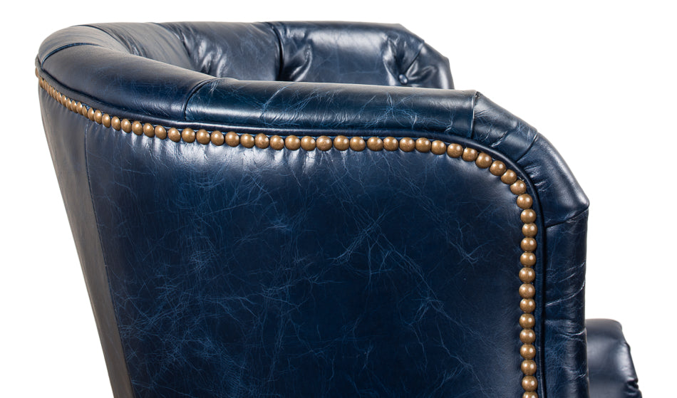 Welsh Blue Leather Chair by Sarreid Ltd - view 9