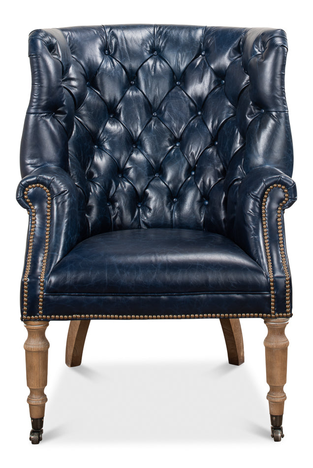 Welsh Blue Leather Chair by Sarreid Ltd - view 2