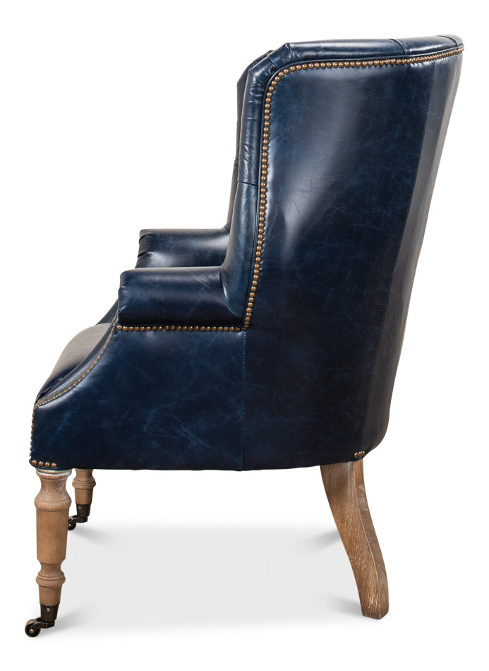 Welsh Blue Leather Chair by Sarreid Ltd - view 3