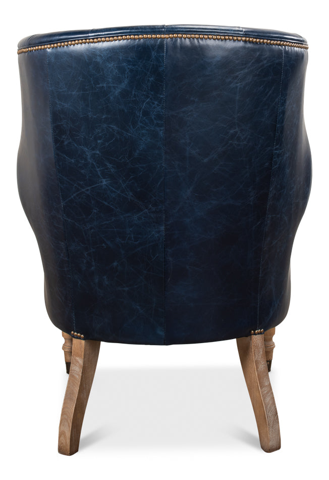Welsh Blue Leather Chair by Sarreid Ltd - view 4