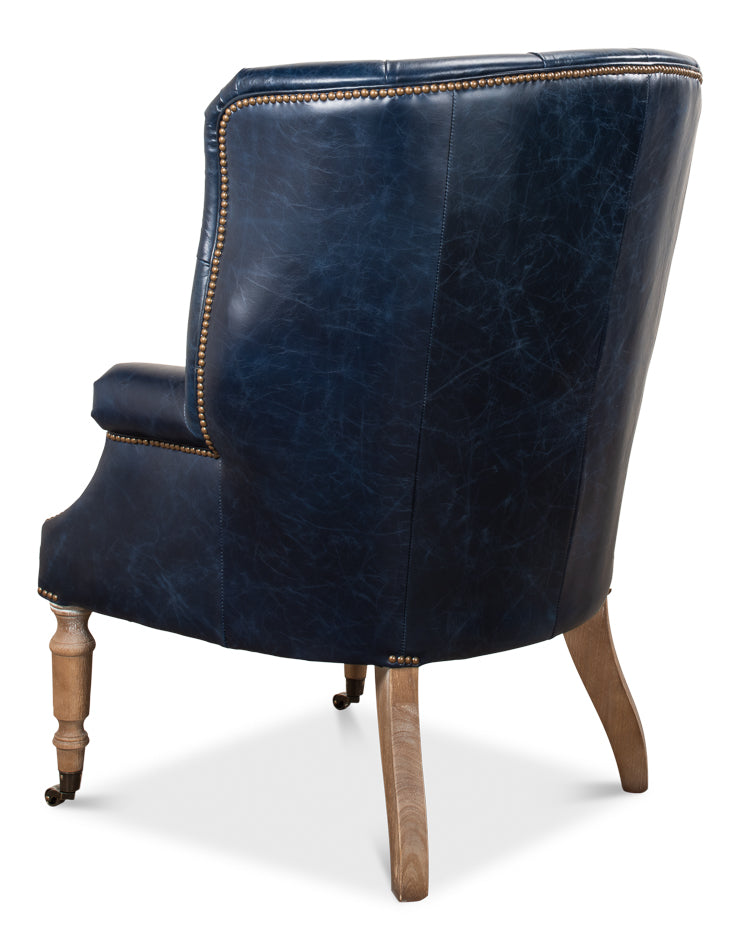 Welsh Blue Leather Chair by Sarreid Ltd - view 5