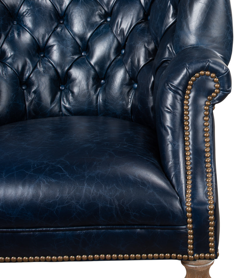 Welsh Blue Leather Chair by Sarreid Ltd - view 7