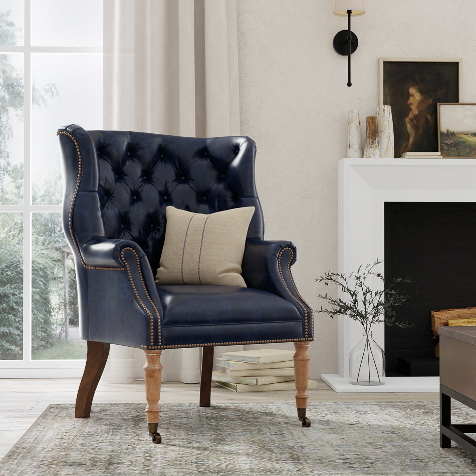 Welsh Blue Leather Chair by Sarreid Ltd - view 11