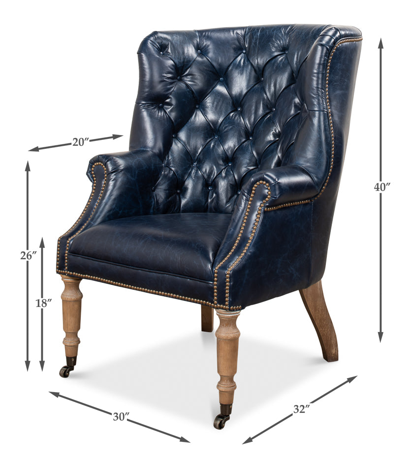 Welsh Blue Leather Chair by Sarreid Ltd - view 6