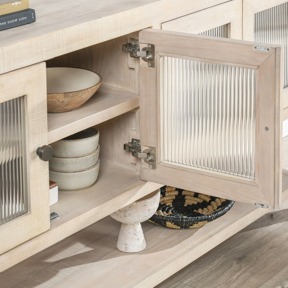 Tristan Reclaimed Wood White Washed 4-Door Cabinet 70"