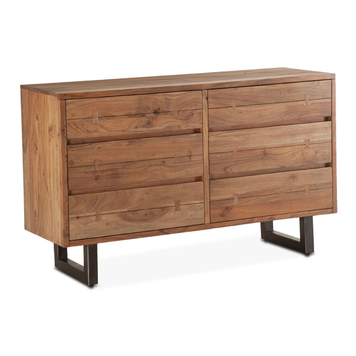 Live Edge Solid Wood & Iron 6-Drawer Dresser 58" - Smoked Acacia