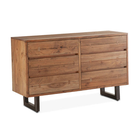 Live Edge Solid Wood & Iron 6-Drawer Dresser 58" - Smoked Acacia