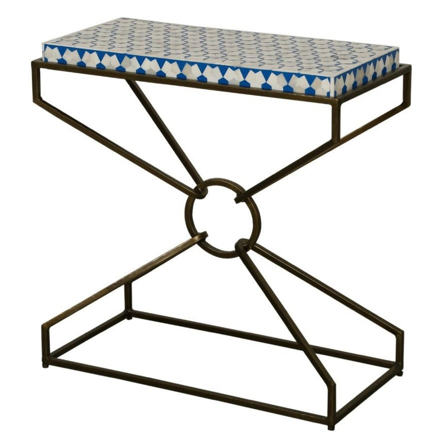 Tara Side Table with Bone Inlay and Brass 24"