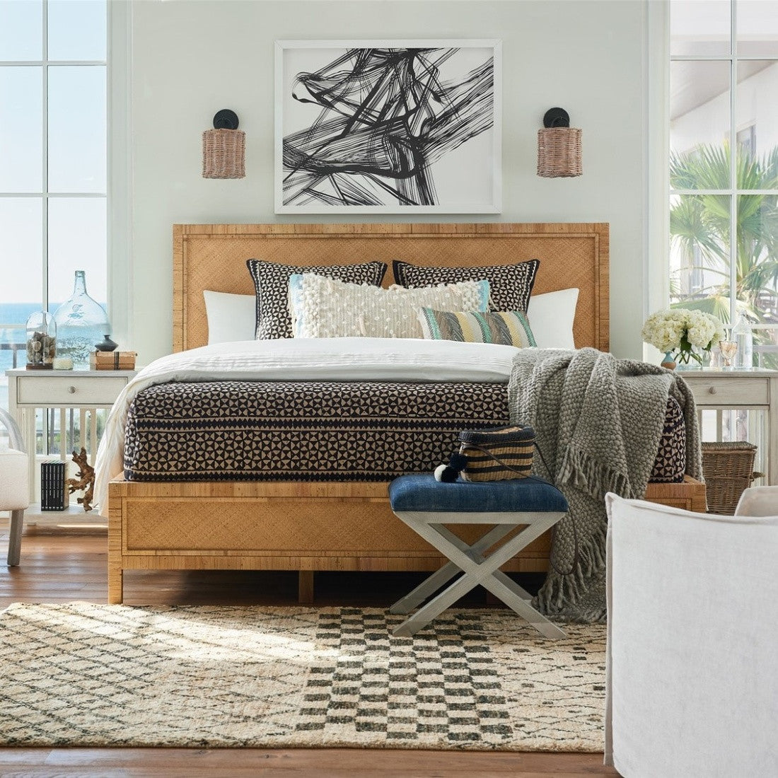 Long Key Woven Cane Queen Bed