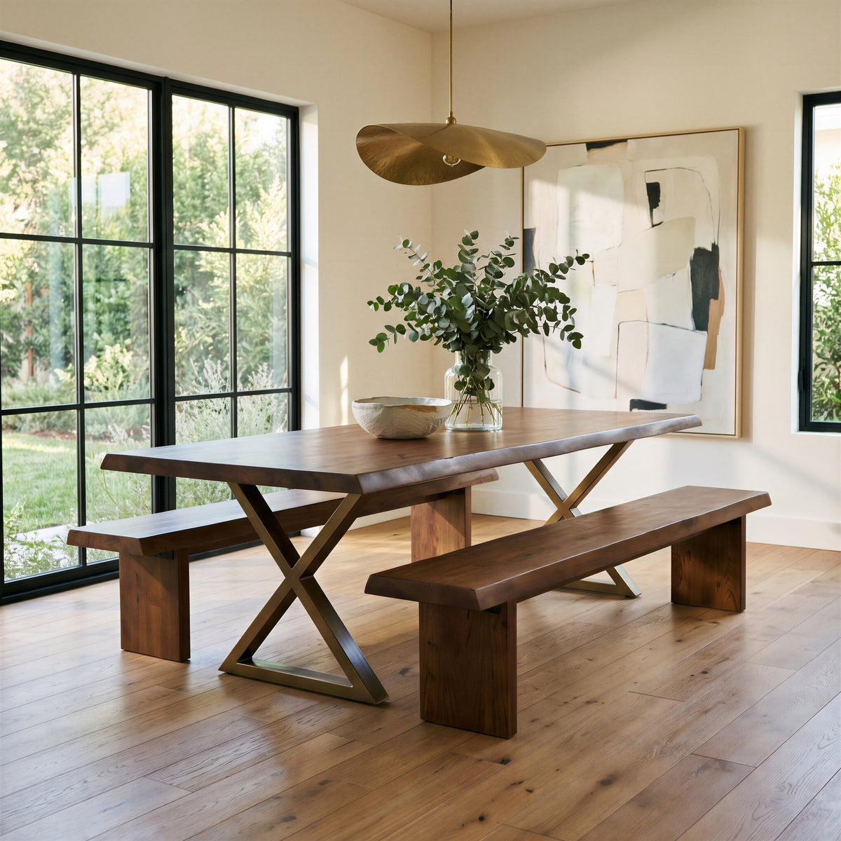 Brooks Dining Table X Base 40" x 116" Americano Top - Brass Base by Urbia - detail 6