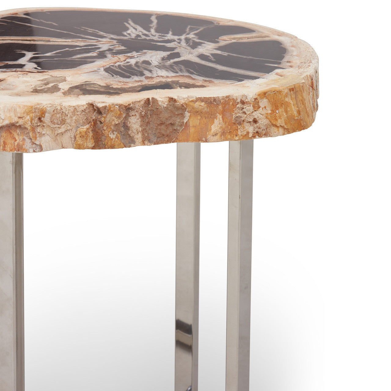 Relique - Eliza End Table - Polished Stainless Steel Base - Natural Dark Top