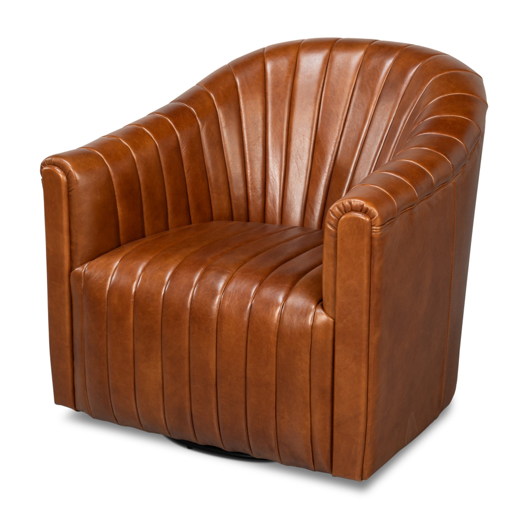 Essex Swivel Chair, Havana Brown Leather by Sarreid Ltd
