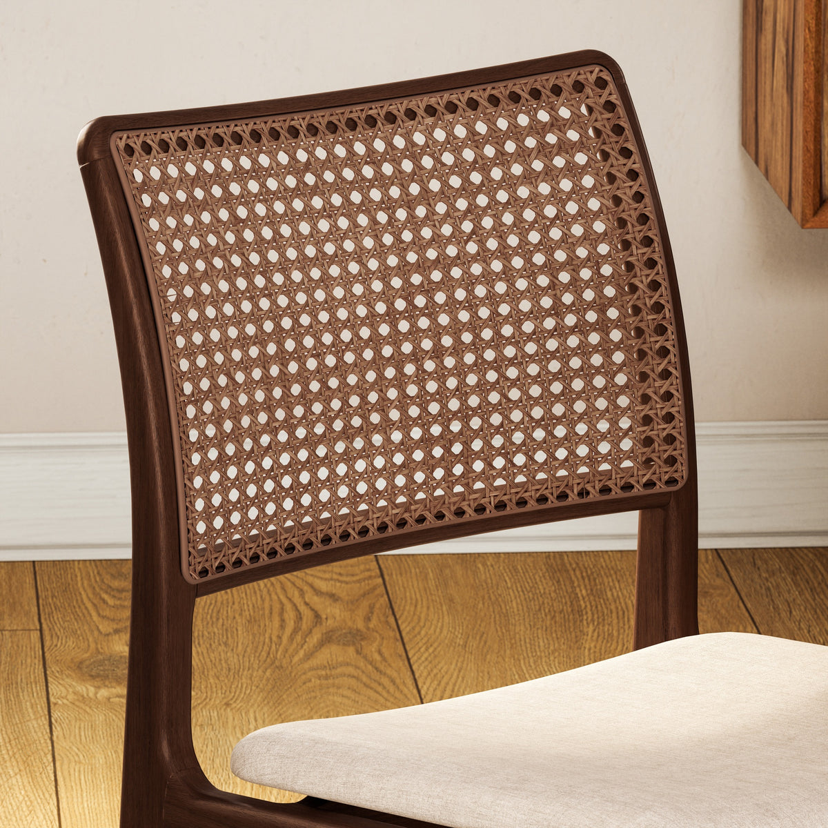 Modern Brazilian Charlotte Cane Side Chair Medley Ivory Seat Nogal Frame - Nogal Cane Webbing by Urbia - detail 7