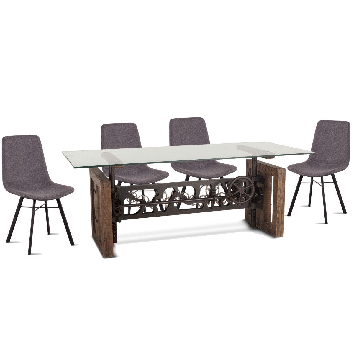 Industrial Crank Dining Table with Glass Top 79"