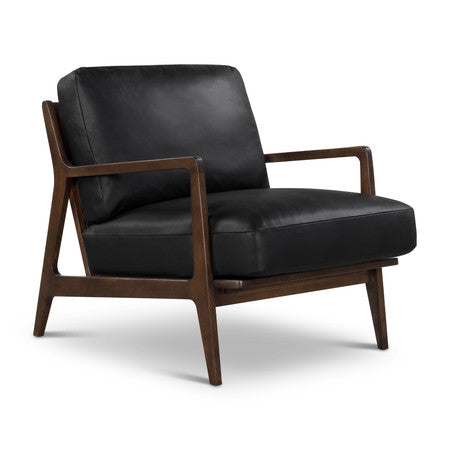 Metro Carmelo Genuine Leather Accent Chair - Walnut/Black Genuine Leather