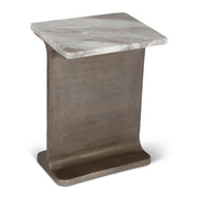 Marbelle - I-Beam Marble Side Table - Toronto Sand/Antique Nickel Finish