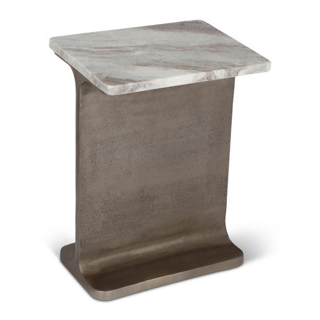 Marbelle I Beam Marble Side Table - Toronto Sand/Antique Nickel Finish
