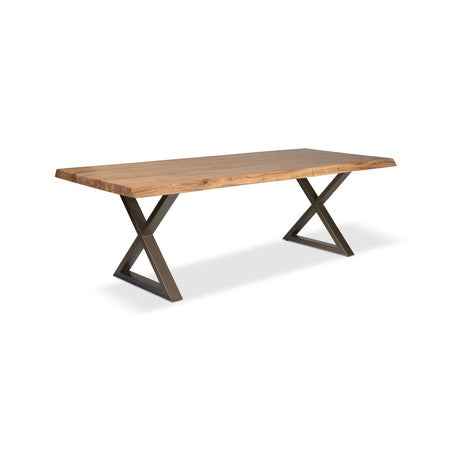 Brooks Dining Table X Base 40" x 79" Teak Top - Brass Base