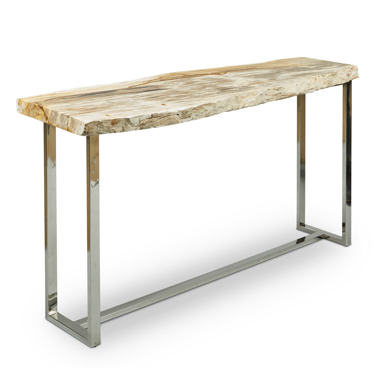Relique - Raw Console - Polished Stainless Steel Frame - Natural Light Top