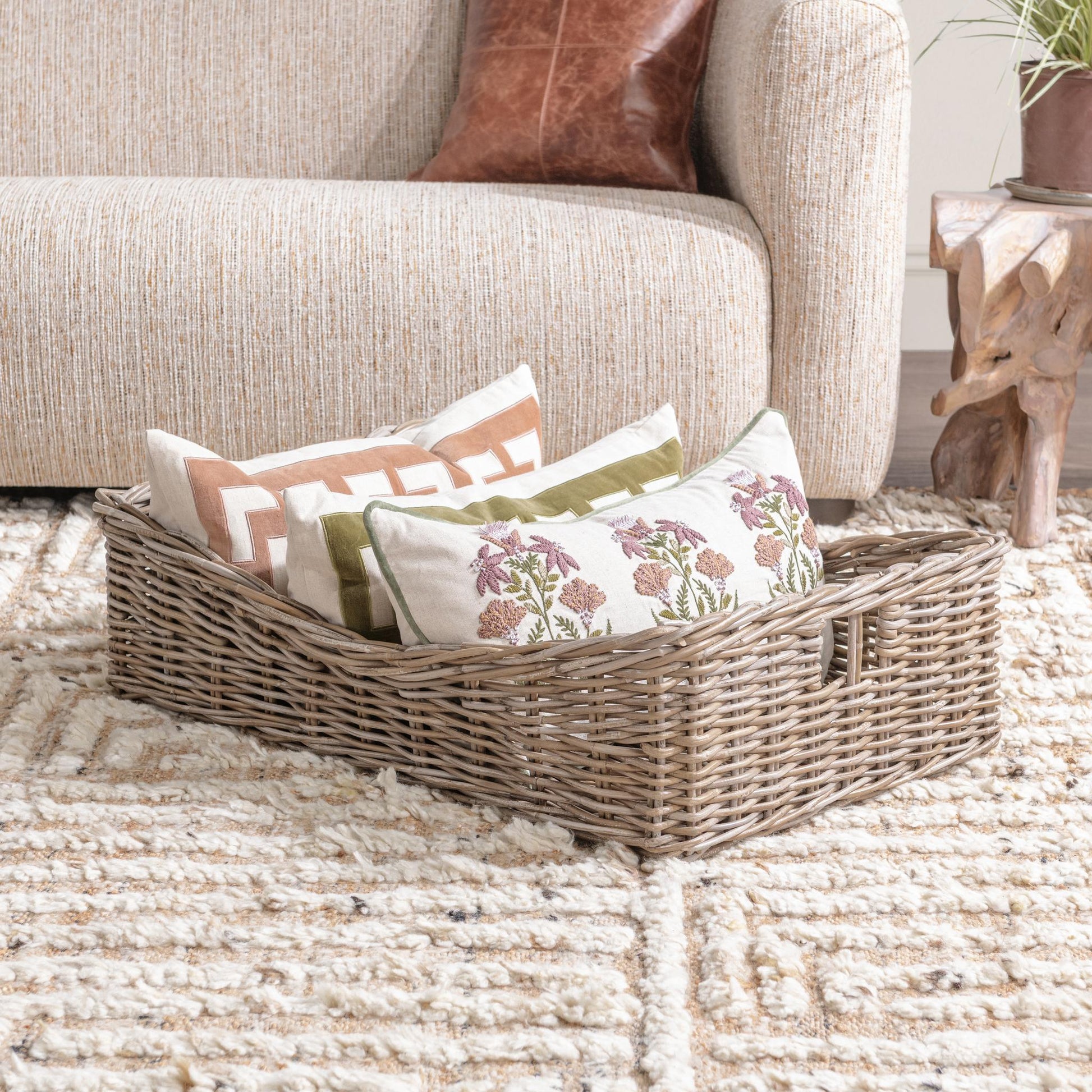 Kubu Rattan Short Basket - Gray