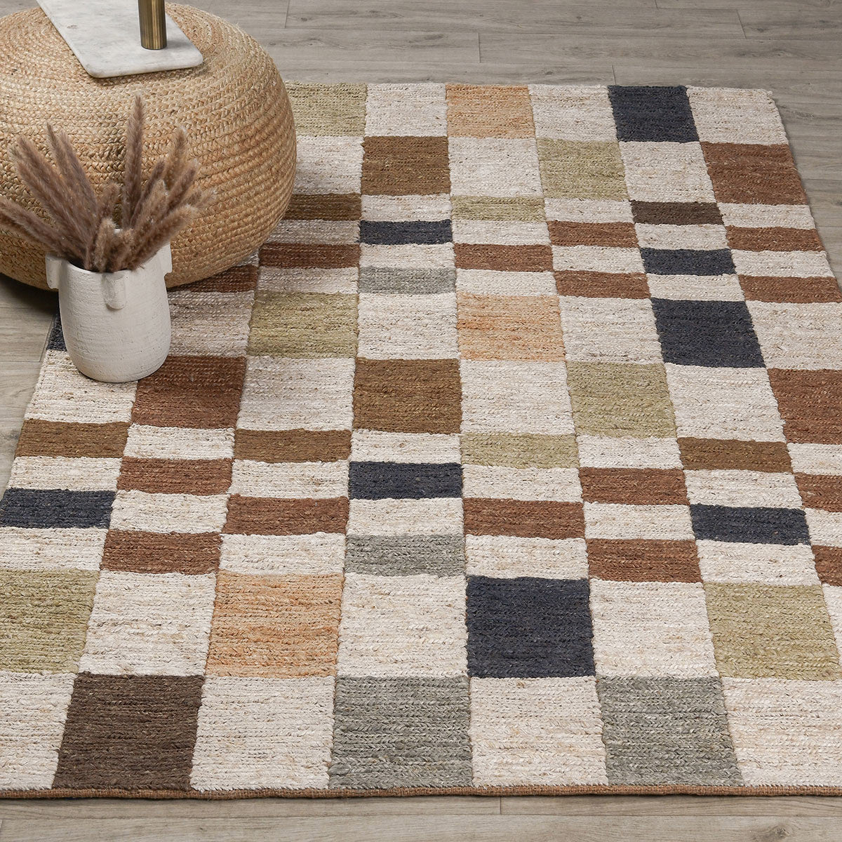 Soumak Jute Rug - Check Natural Multi - 2'x3'