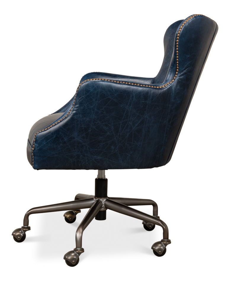 Andrew Jackson Desk Chair, Chateau Blue by Sarreid Ltd - view 3