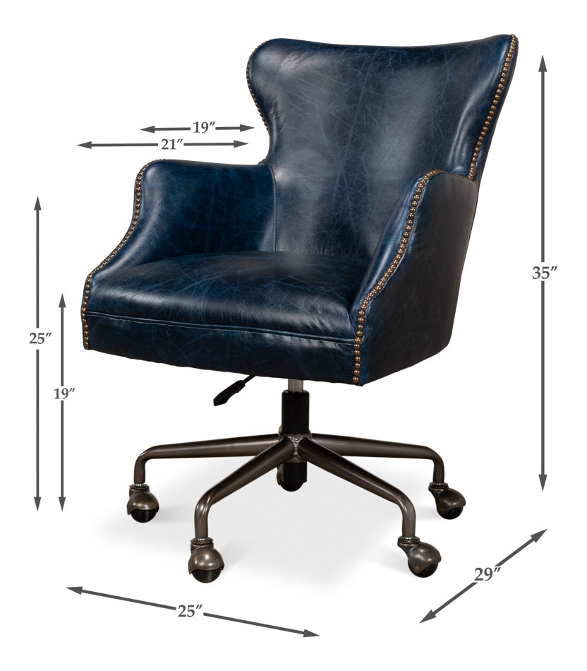 Andrew Jackson Desk Chair, Chateau Blue by Sarreid Ltd - view 6