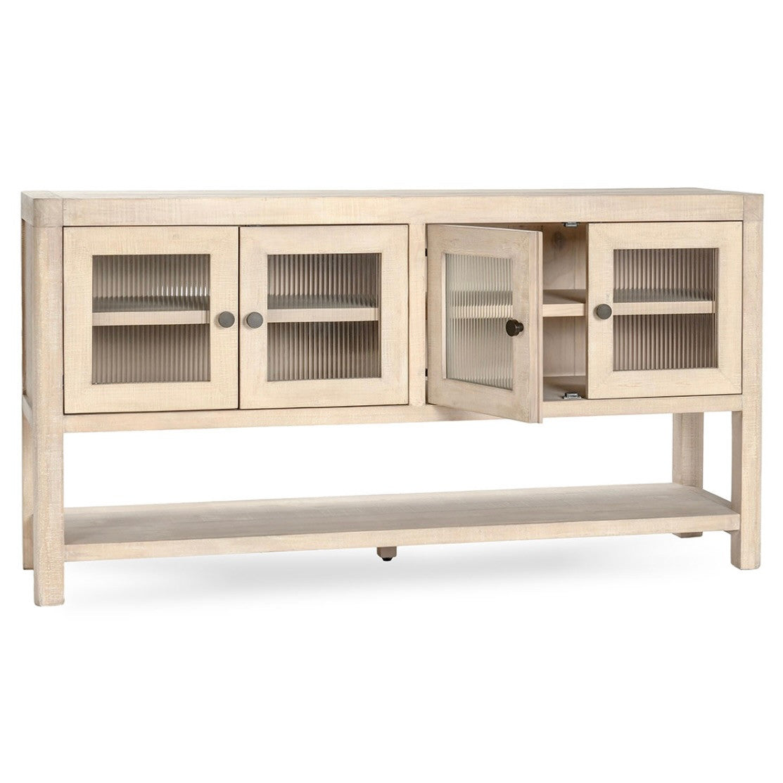 Tristan Reclaimed Wood White Washed 4-Door Cabinet 70"