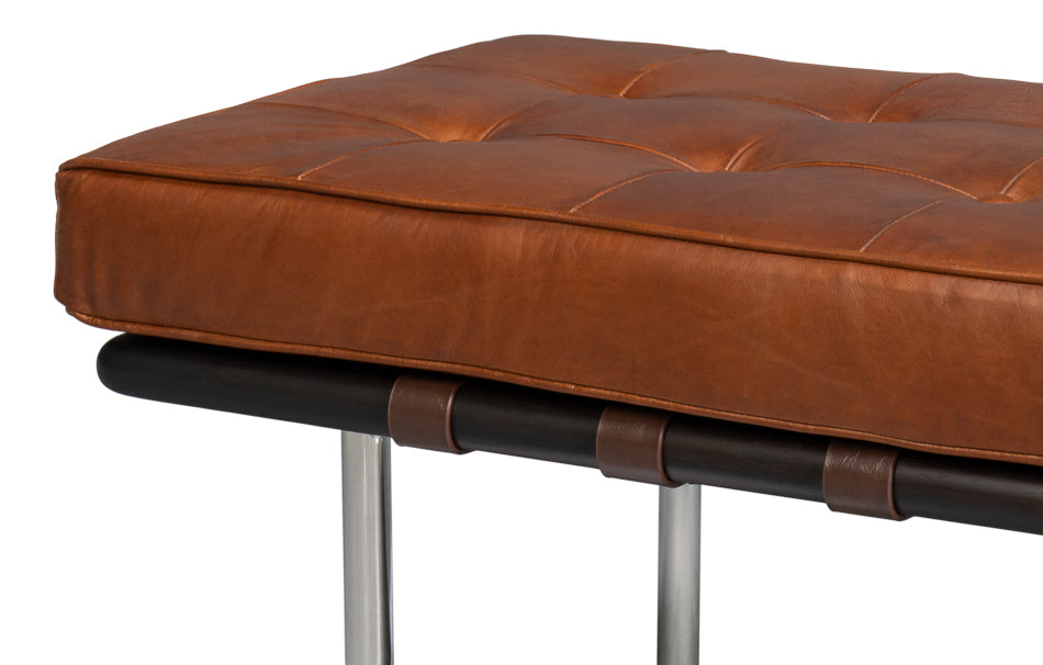 Prince Albert Bench, Vintage Havana Lthr by Sarreid Ltd - view 10