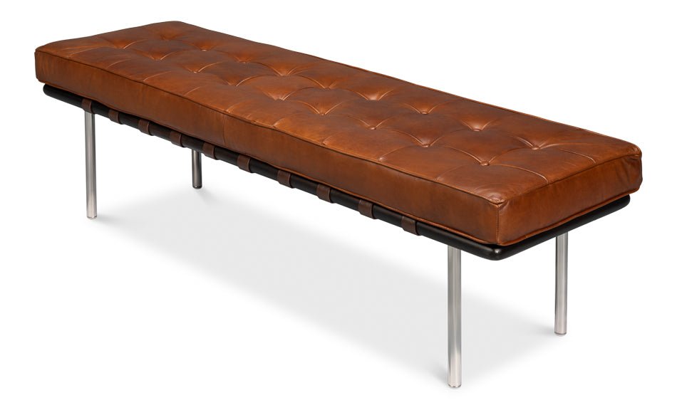 Prince Albert Bench, Vintage Havana Lthr by Sarreid Ltd - view 3