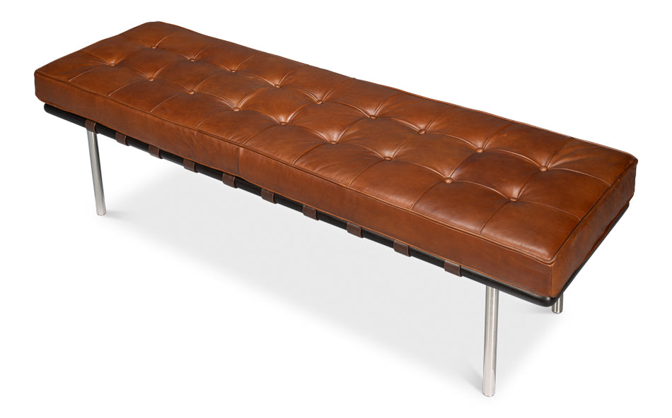 Prince Albert Bench, Vintage Havana Lthr by Sarreid Ltd - view 4