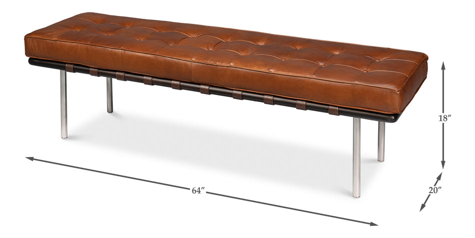 Prince Albert Bench, Vintage Havana Lthr by Sarreid Ltd - view 5