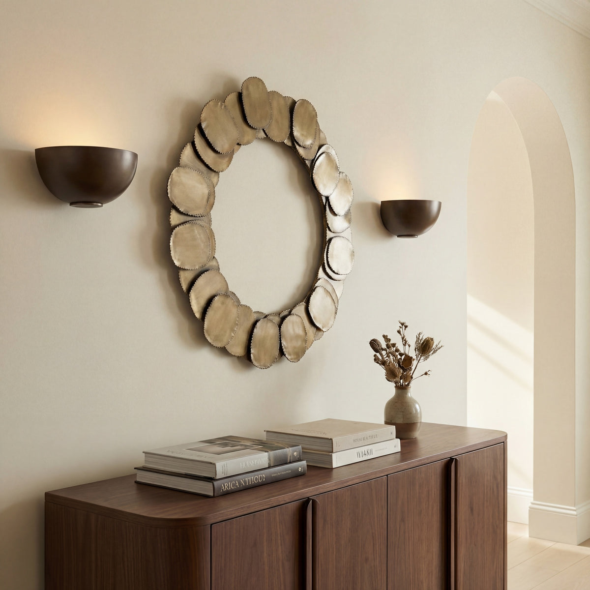 Elements Suri Mirror 33"Dia. - Antique Brass by Urbia - detail 5
