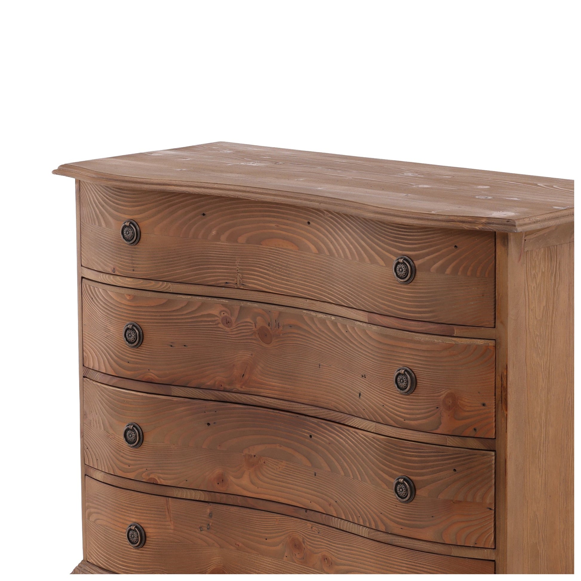 Pine Bowfront Chest detail view by Furniture Classics at ZIN Home