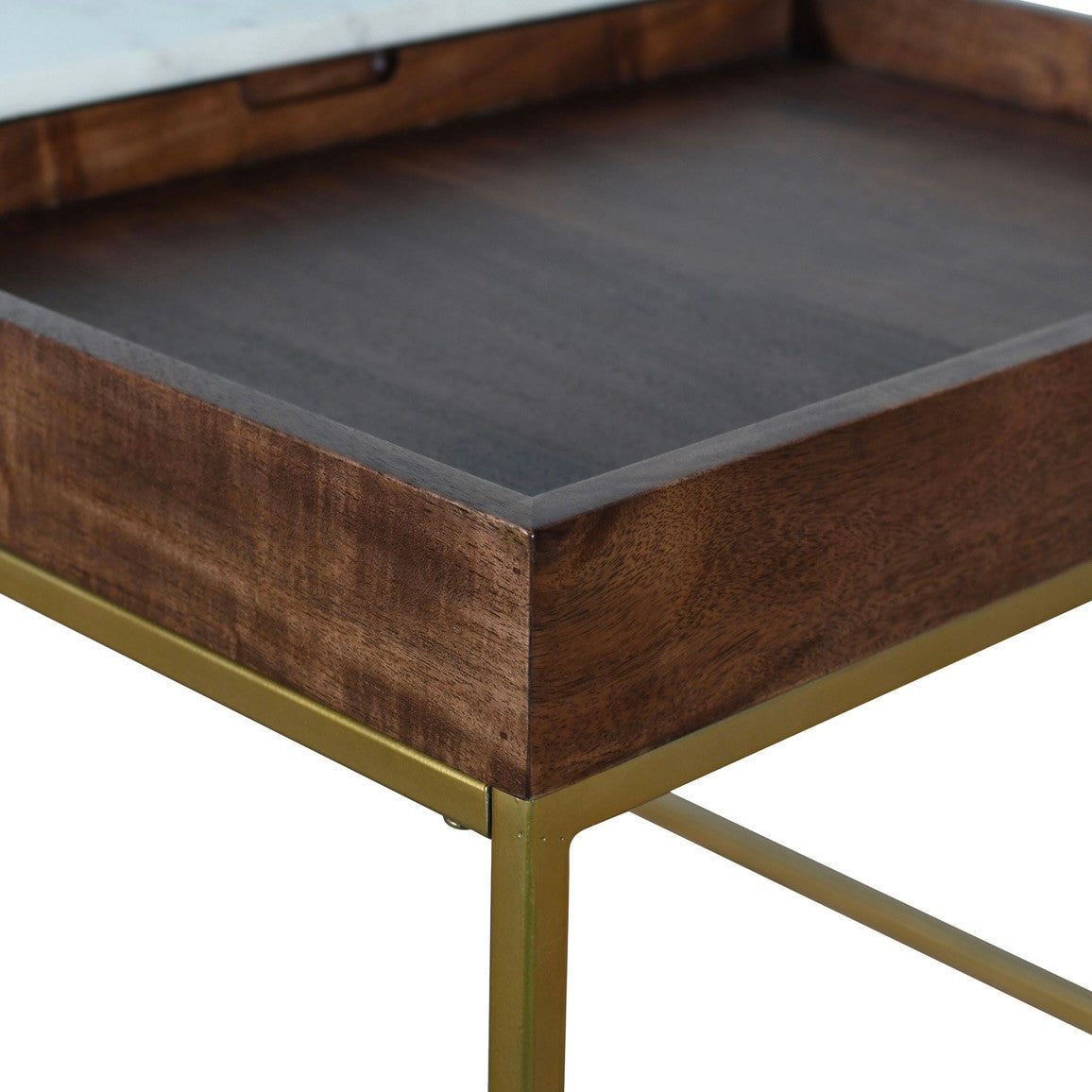 Serene 45" White Marble Coffee Table Walnut