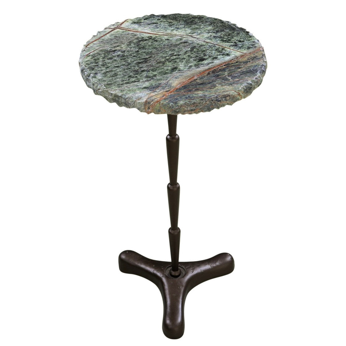 Breton 15" Drinks Table with Green Bidasar Marble and Iron