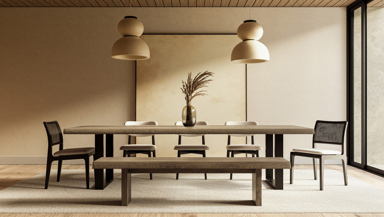 Brooks - Dining Table - U Base - 40" x 116" - Sandblasted Grey Top - Black Base