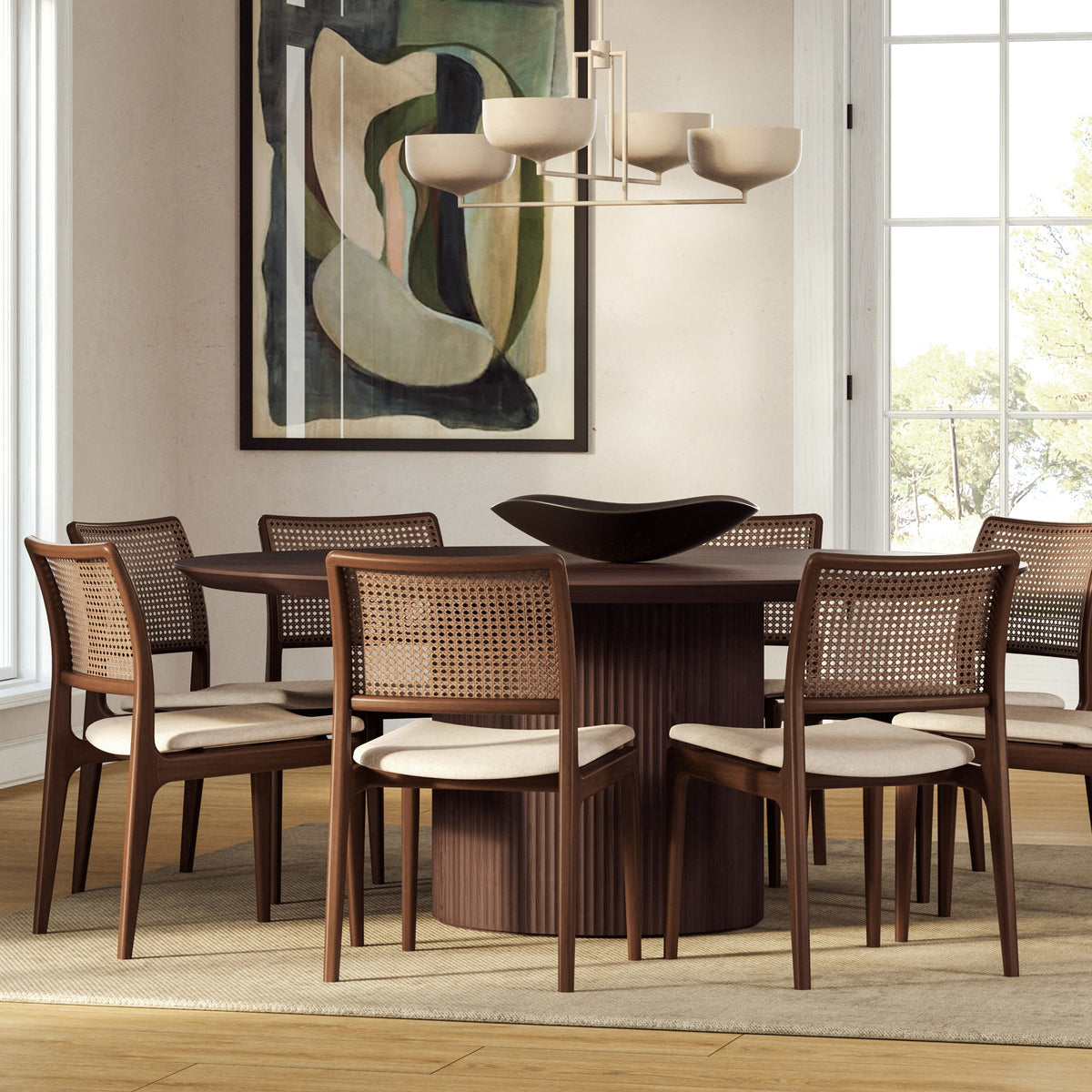 Modern Brazilian Charlotte Cane Side Chair Medley Ivory Seat Nogal Frame - Nogal Cane Webbing by Urbia - detail 8