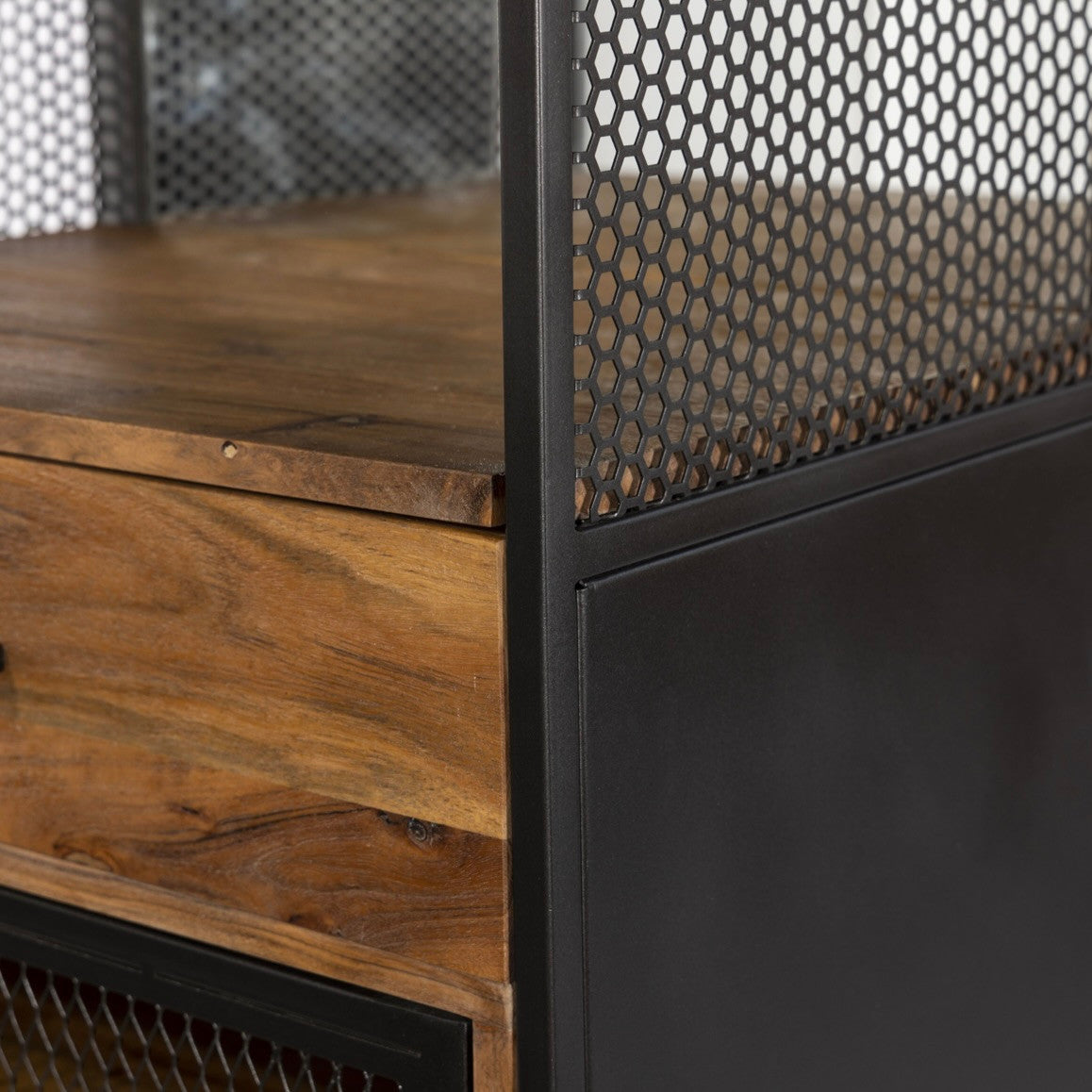 Roswell Iron and Mango Wood Industrial Bar Cabinet