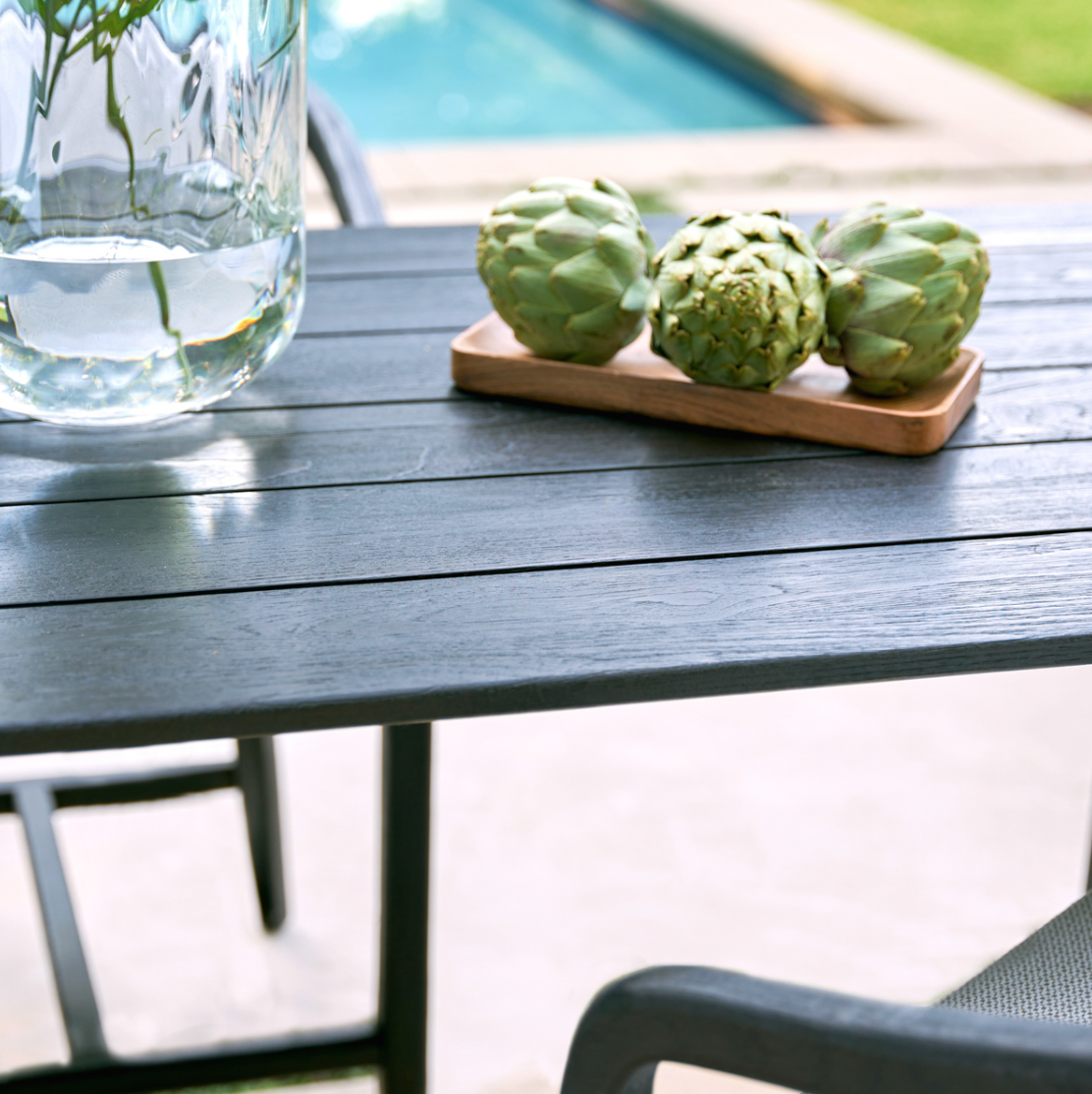 Dawn Teak Wood Outdoor Counter Table in Black 67"