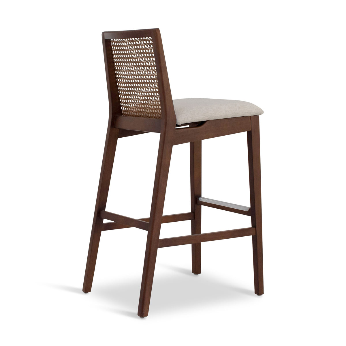Modern Brazilian Nardia Cane Bar Stool Medley Ivory Seat Nogal Frame - Nogal Cane Webbing by Urbia - detail 4