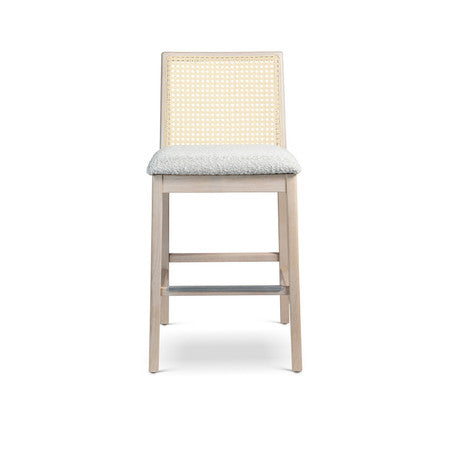 Modern Brazilian Nardia Cane Counter Stool Bouclé Crafted Glaze Seat Nevoa Frame - Natural Cane Webbing