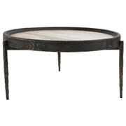 Dakota Reclaimed Wood and Travertine Round Coffee Table 36"