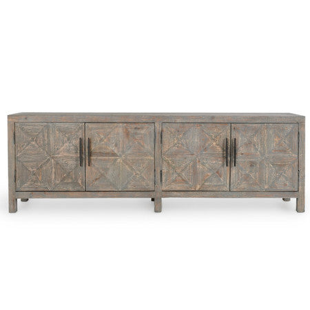 Spanish Farmhouse Reclaimed Wood 4 Door Sideboard 103" in Antique Gray