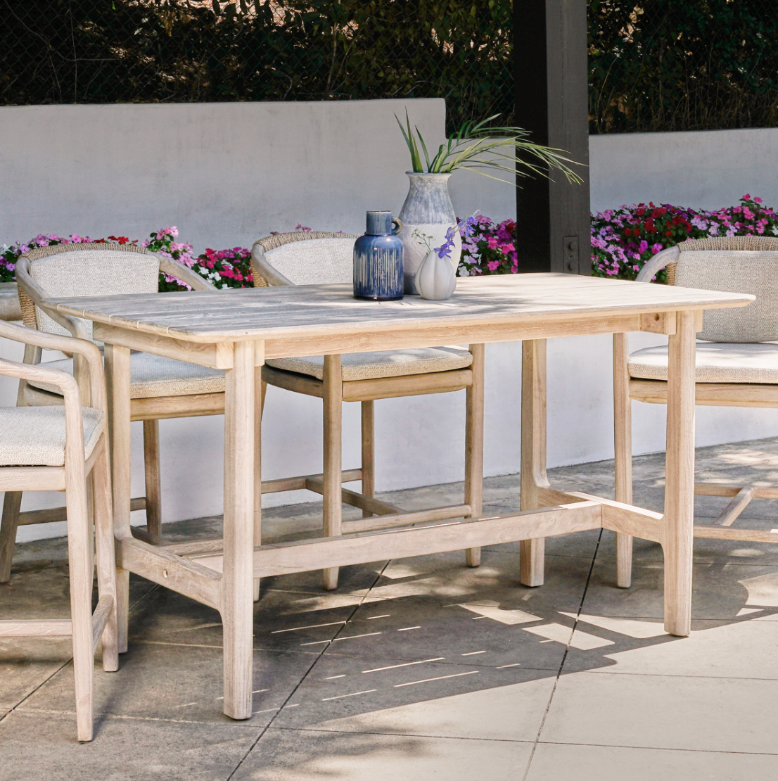 Dawn Teak Wood Outdoor Counter Table in Gray 67"