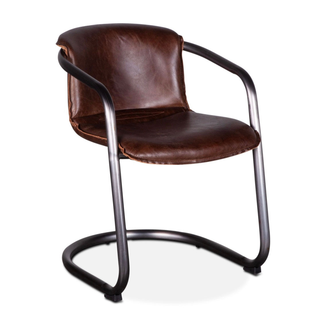 Industrial Loft Metal and Leather Dining Chair in Geisha Brown
