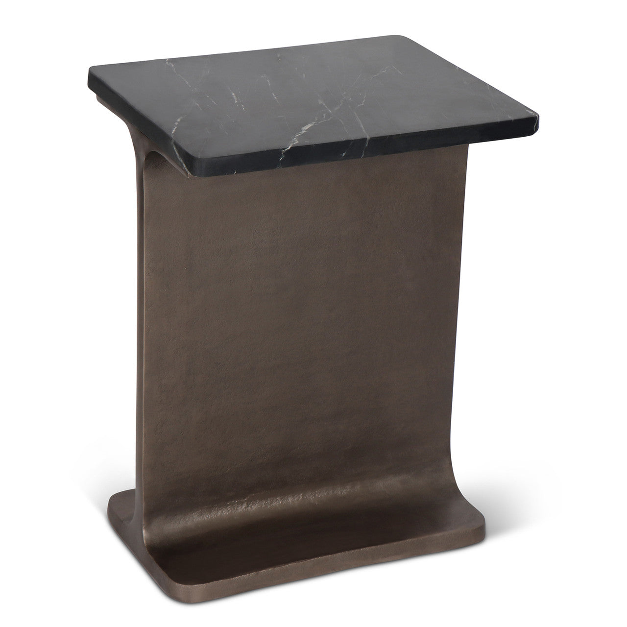Marbelle - I-Beam Marble Side Table - Fantasy Black/Bronze Finish