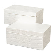 Candece Leather Box, Pearl, S/2 by Sarreid Ltd