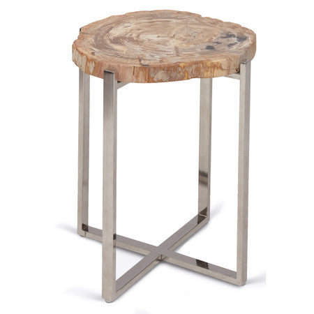 Relique Milo End Table Polished Stainless Steel Frame - Natural Light Top