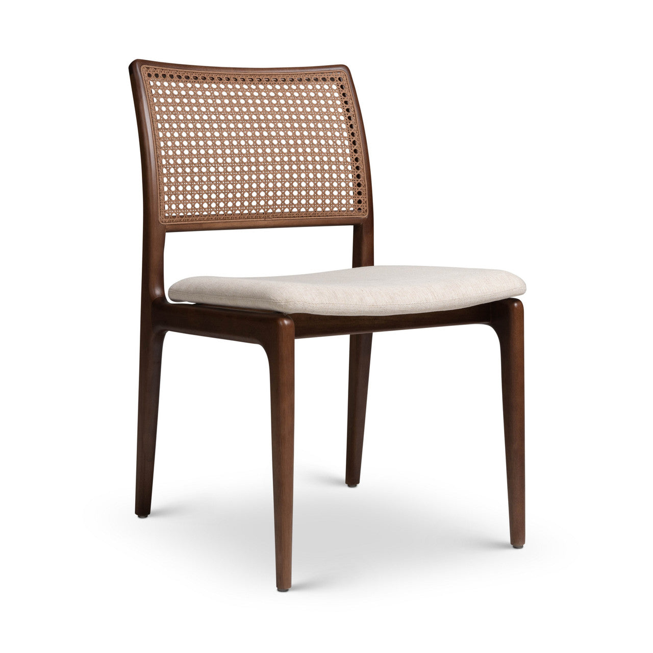 Modern Brazilian - Charlotte - Cane Side Chair - Medley Ivory Seat - Nogal Frame - Nogal Cane Webbing